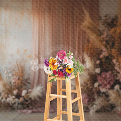 Lofaris Retro Window Boho Reed Floral Wedding Photo Backdrop