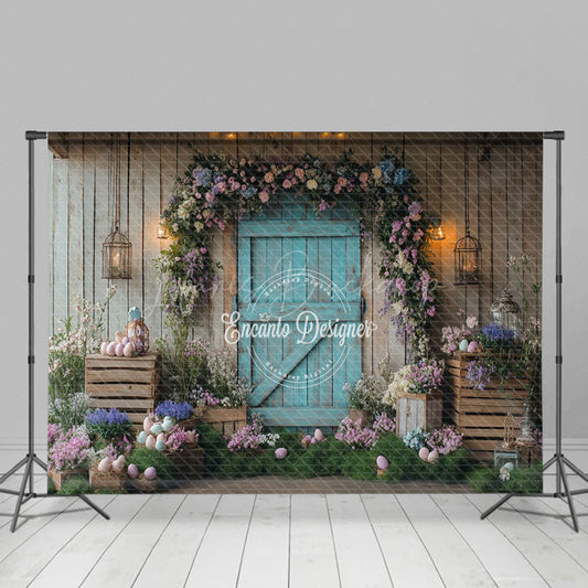 Lofaris Retro Wood Wall Eggs Floral Easter Spring Backdrop