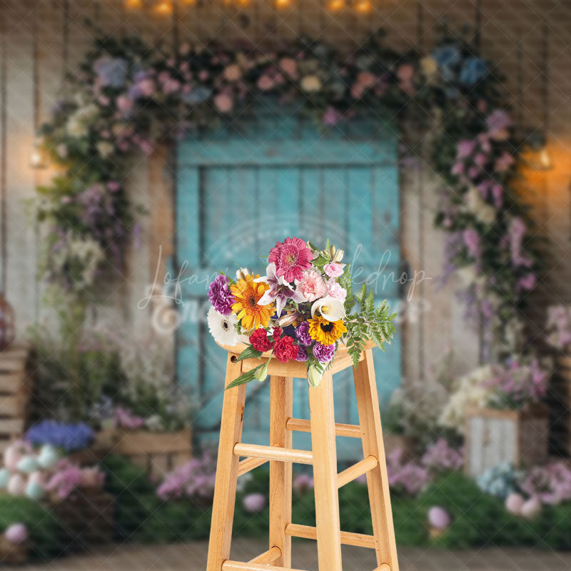 Lofaris Retro Wood Wall Eggs Floral Easter Spring Backdrop