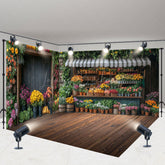 Lofaris Retro Wooden Brown Floral Shop Room Set Backdrop