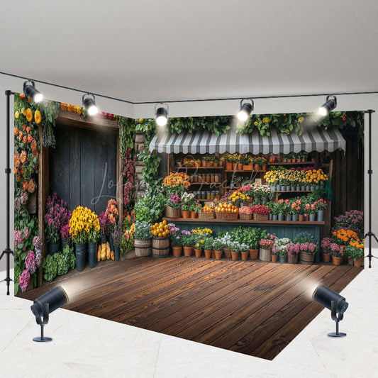 Lofaris Retro Wooden Brown Floral Shop Room Set Backdrop