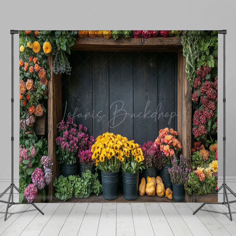 Lofaris Retro Wooden Brown Floral Shop Room Set Backdrop