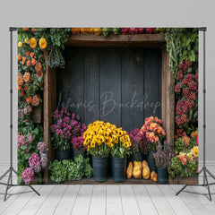 Lofaris Retro Wooden Brown Floral Shop Room Set Backdrop