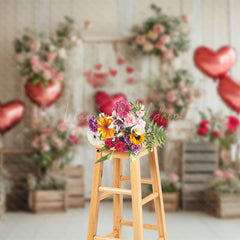 Lofaris Retro Wooden Floral Balloons Valentines Day Backdrop