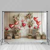 Lofaris Retro Wooden Floral Balloons Valentines Day Backdrop