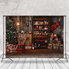 Lofaris Retro Wooden Santa Workshop Christmas Night Backdrop