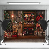 Lofaris Retro Wooden Santa Workshop Christmas Night Backdrop