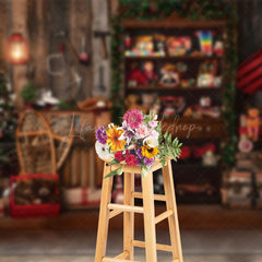 Lofaris Retro Wooden Santa Workshop Christmas Night Backdrop