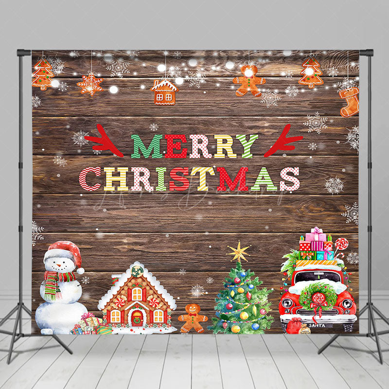 Lofaris Retro Wooden Snowy Christmas Vibe Room Set Backdrop