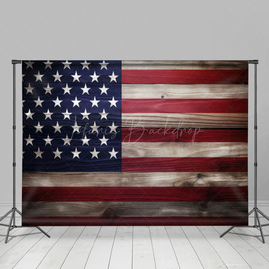 Lofaris Retro Wooden Usa Flag Independence Day Photo Backdrop