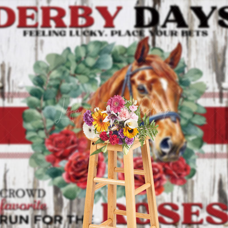 Lofaris Retro Wooden Wall Horse Rose Kentucky Derby Backdrop