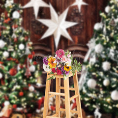 Lofaris Retro Wooden Xmas Tree Bears Christmas Backdrop