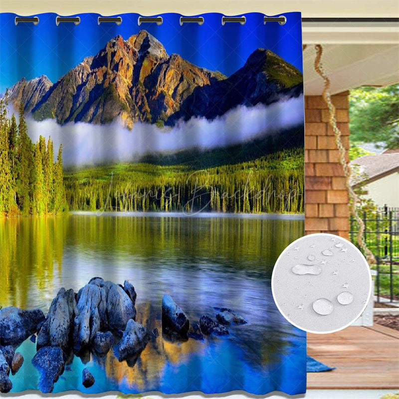 Lofaris River Landscape Waterproof Pattern Outdoor Curtains For Patio