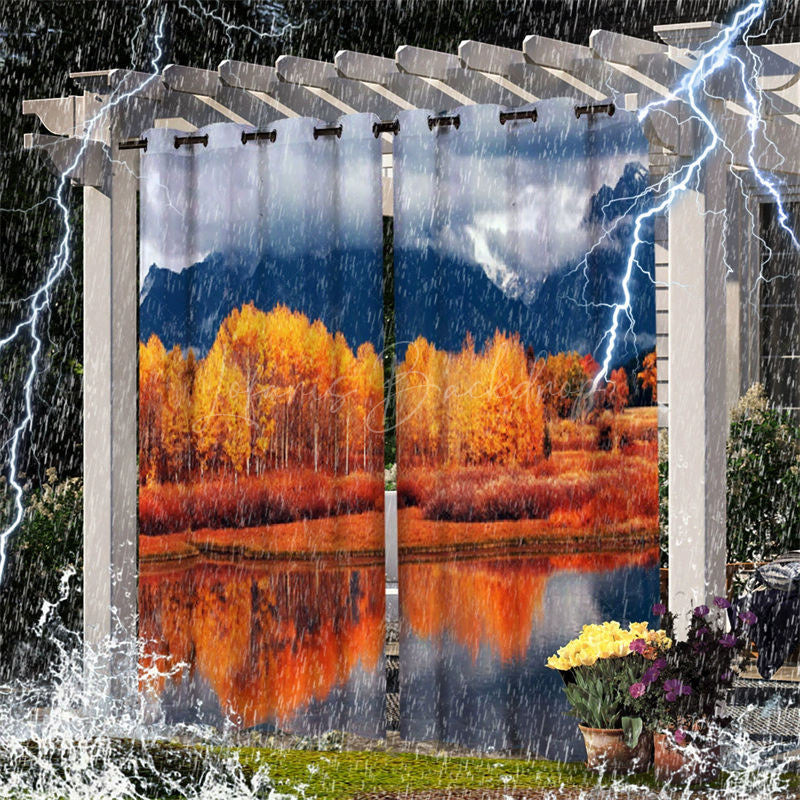 Lofaris River Maple Waterproof Printed Outdoor Curtains For Gazebo