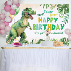 Lofaris Roar Chomp Dinosuar Green Leaves Birthday Backdrop