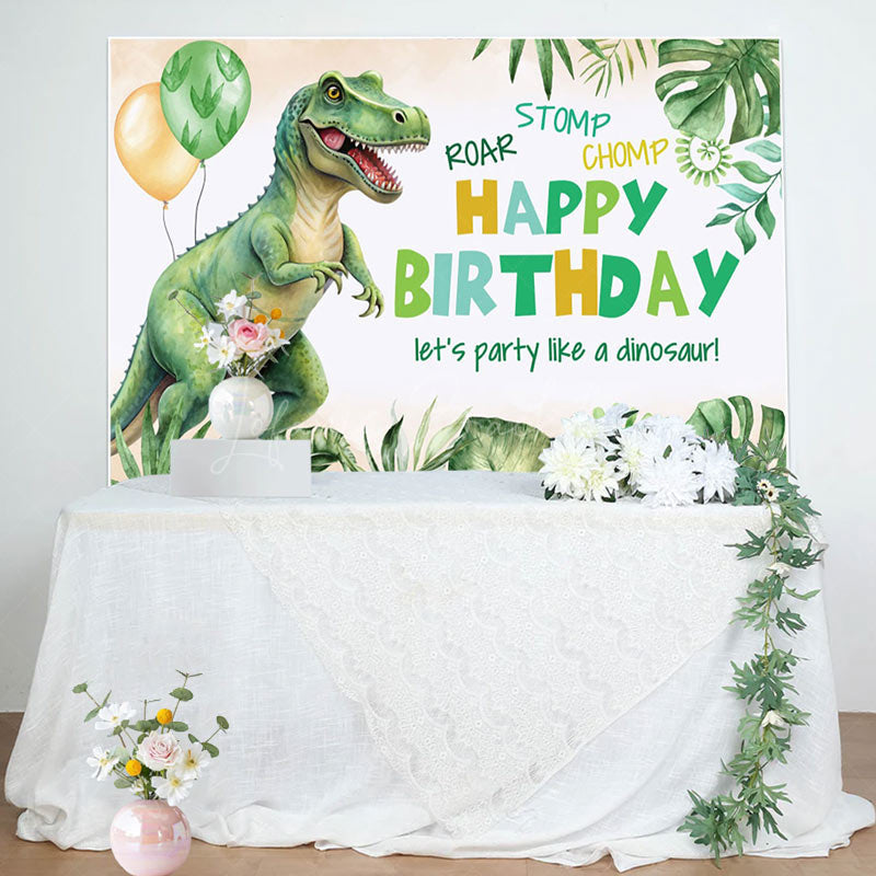 Lofaris Roar Chomp Dinosuar Green Leaves Birthday Backdrop