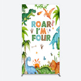 Lofaris Roar I’m Four Dinosaur Birthday Rectangle Backdrop Boys 4th Bday Party Banner T Rex and Volcano Jungle Photo Prop