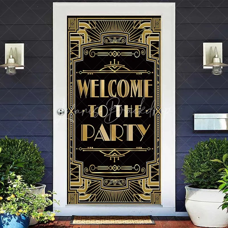 Lofaris Roaring 20s Black and Gold Door Cover Art Deco Welcome to The Party Sign Decoration
