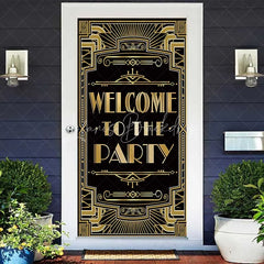 Lofaris Roaring 20s Black and Gold Door Cover Art Deco Welcome to The Party Sign Decoration