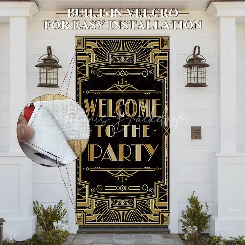 Lofaris Roaring 20s Black and Gold Door Cover Art Deco Welcome to The Party Sign Decoration
