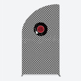 Lofaris Rock and Roll Music Half Moon Arch Backdrop Black White Checkerboard with Vinyl Record One Rocket Birthday Party Decor