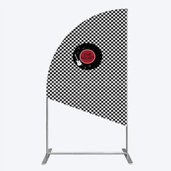 Lofaris Rock and Roll Music Half Moon Arch Backdrop Black White Checkerboard with Vinyl Record One Rocket Birthday Party Decor