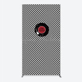 Lofaris Rock and Roll Music Rectangle Backdrop Black White Checkerboard with Vinyl Record One Rocket Birthday Party Decor