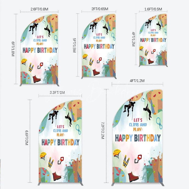 Lofaris Rock Climbing Half Moon Arch Backdrop Let’s Climb and Play Birthday Party Supplies Decor