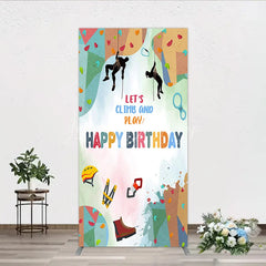 Lofaris Rock Climbing Rectangle Backdrop Let’s Climb and Play Birthday Party Supplies Decor