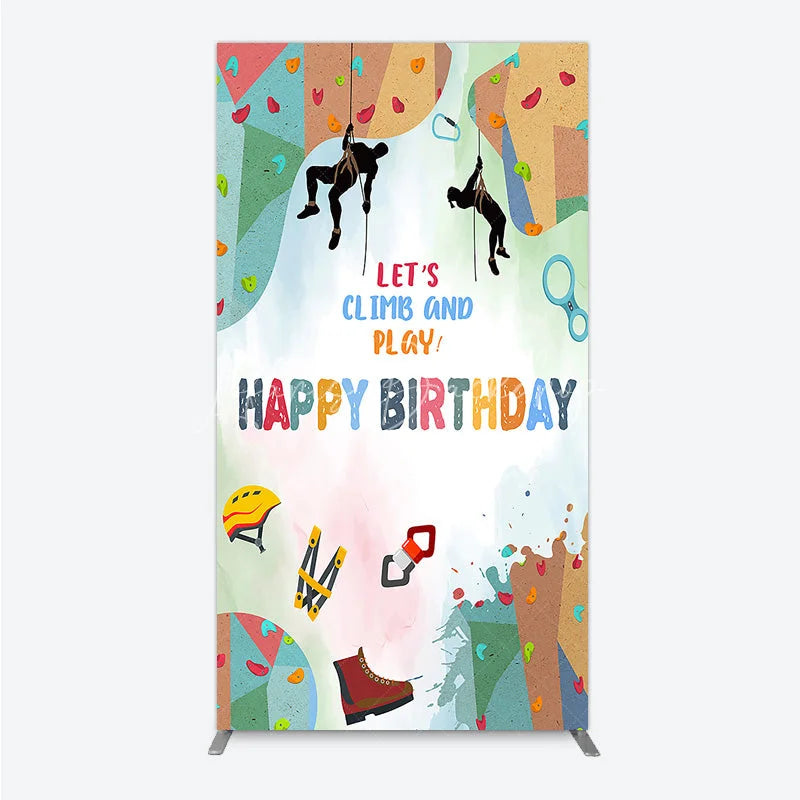 Lofaris Rock Climbing Rectangle Backdrop Let’s Climb and Play Birthday Party Supplies Decor