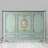 Lofaris Rococo Wall Photography Backdrop Blue and Gold Ornate Molding Panels with Roses French Vintage Studio Prop