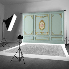 Lofaris Rococo Wall Photography Backdrop Blue and Gold Ornate Molding Panels with Roses French Vintage Studio Prop