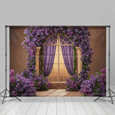Lofaris Romantic Arched Window Photography Backdrop Purple Lilac and Roses Garland Fairytale Garden Wedding Photo Prop