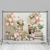 Lofaris Romantic Balloon Pink Floral Valentines Day Backdrop