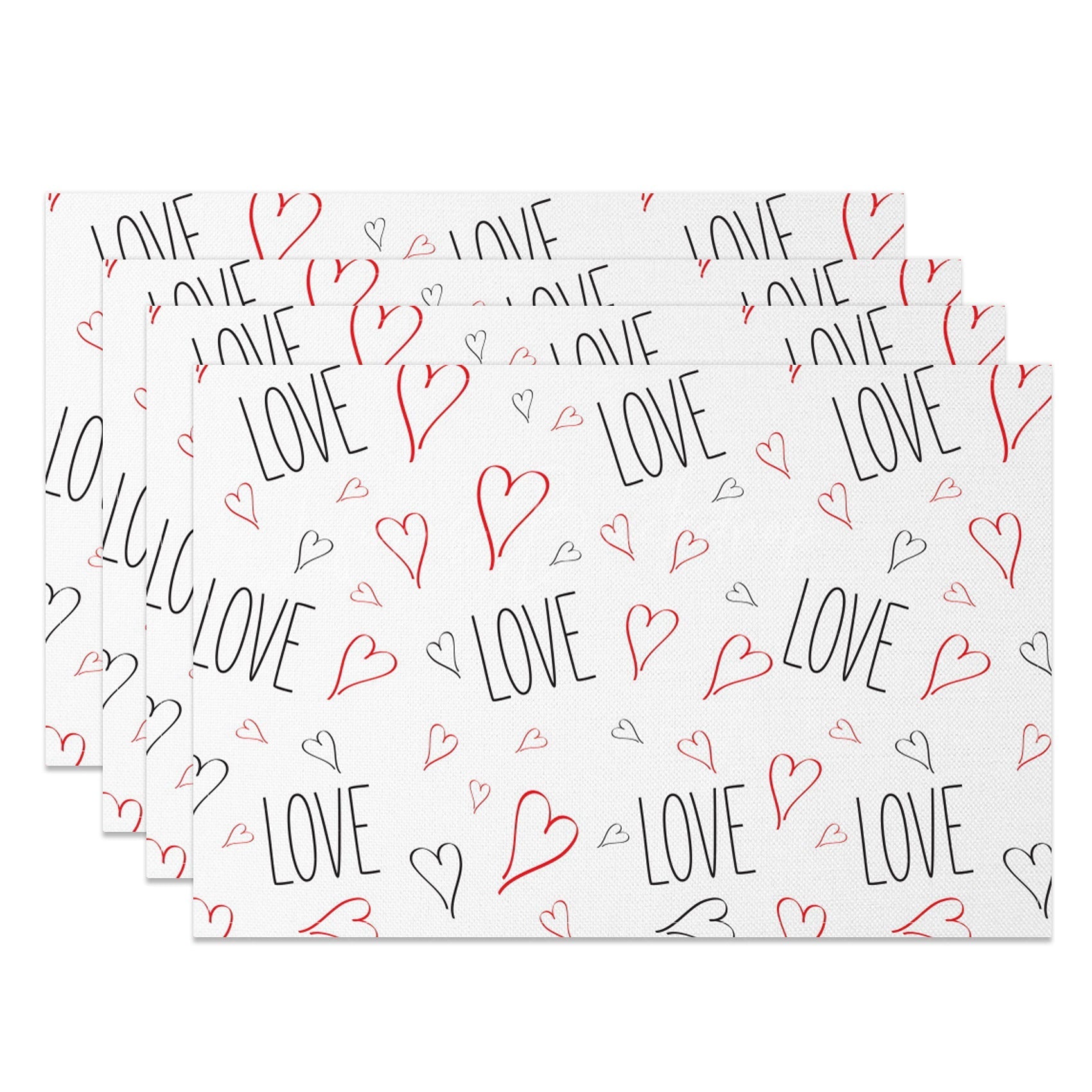 Lofaris Romantic Black Line Love Red Heart Set Of 4 Placemats