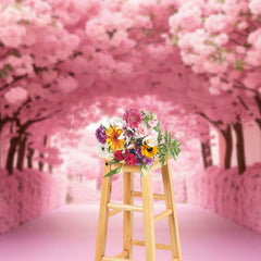 Lofaris Romantic Blooming Pink Floral Forest Wedding Backdrop