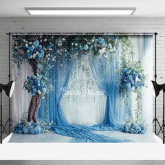 Lofaris Romantic Blue Curtain Tree Floral Wedding Backdrop