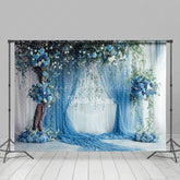 Lofaris Romantic Blue Curtain Tree Floral Wedding Backdrop