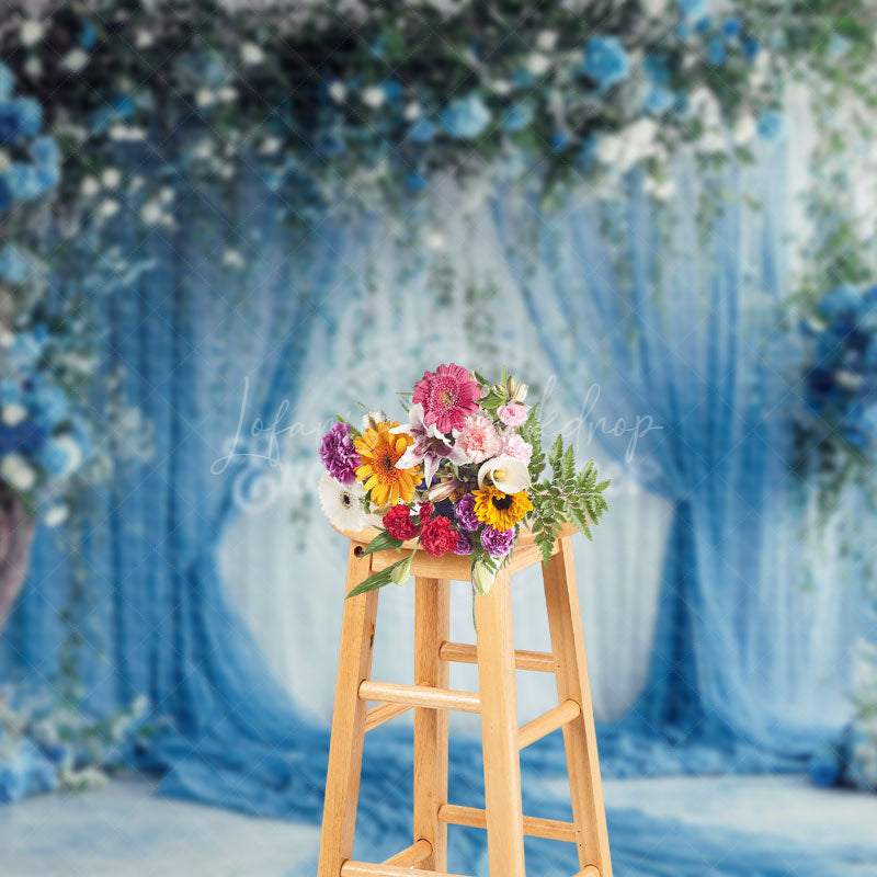 Lofaris Romantic Blue Curtain Tree Floral Wedding Backdrop