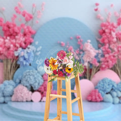 Lofaris Romantic Blue Pink Floral Wedding Photo Backdrop