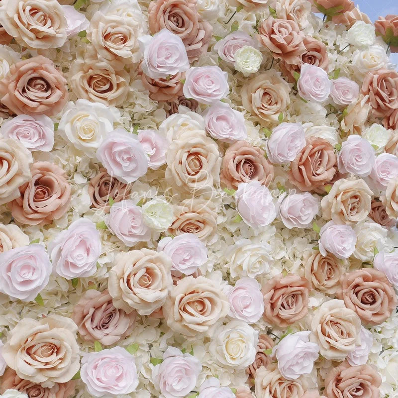 Lofaris Romantic Blush Pink and White Roses Artificial Flower Wall Elegant Floral Wedding Backdrop Party Decor