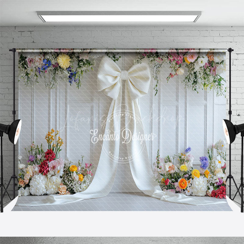 Lofaris Romantic Color Floral White Bow Wedding Photo Backdrop