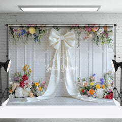 Lofaris Romantic Color Floral White Bow Wedding Photo Backdrop