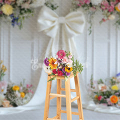 Lofaris Romantic Color Floral White Bow Wedding Photo Backdrop