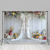 Lofaris Romantic Color Floral White Bow Wedding Photo Backdrop