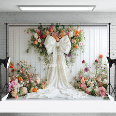 Lofaris Romantic Colorful Floral White Bow Wedding Backdrop