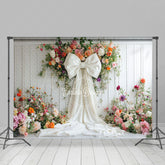 Lofaris Romantic Colorful Floral White Bow Wedding Backdrop