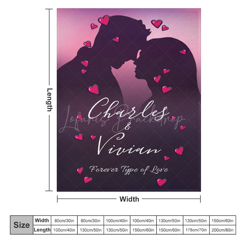 Lofaris Romantic Couple Silhouette Hearts Custom Name Blanket