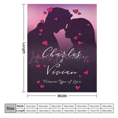 Lofaris Romantic Couple Silhouette Hearts Custom Name Blanket