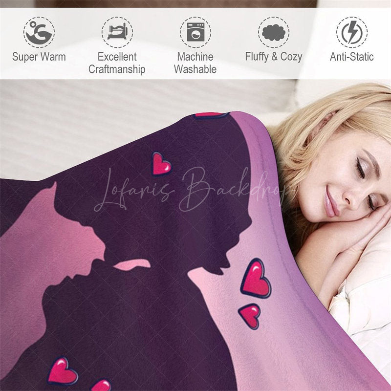 Lofaris Romantic Couple Silhouette Hearts Custom Name Blanket